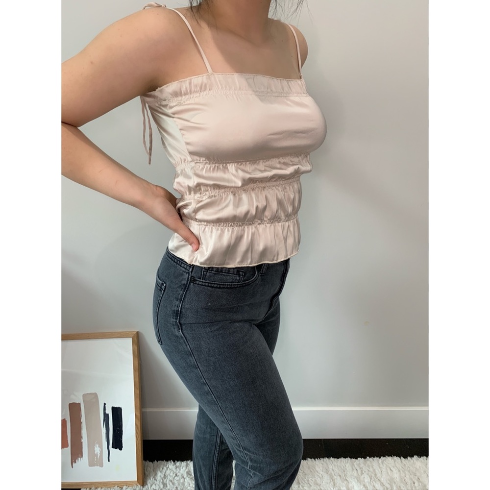 champagne silky tank with straps